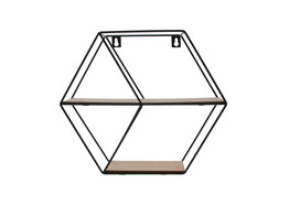 2-layers hexagon in black metal and natural wood medium