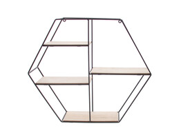 4-layers hexagon in black metal and natural wood
