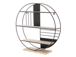 3-layers round in black metal and natural wood on shelf