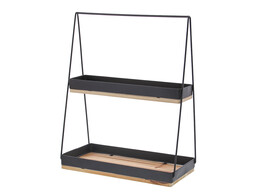2-trap etagere zwart metaal en naturel hout