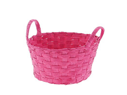 Basket banded reed round with 2 handles fuchsia