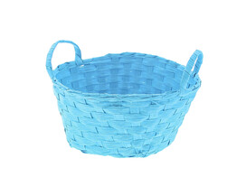 Basket banded reed round with 2 handles turquoise