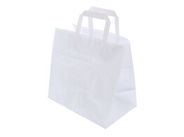 Paper bag 26 x 17 x 25 cm white kraft with flat handles