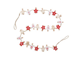 Guirlande adventskalender ster op speld 2 5m rood
