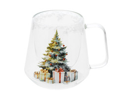 Dubbelwandig glas mok  Baba  kerstboom met sneeuw
