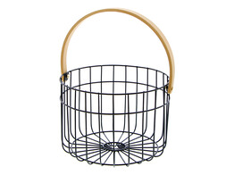 Basket with wooden handle dia. 22cm black