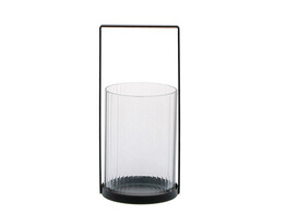 Lantern ribbed with holder H.16cm black