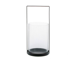 Lantern ribbed with holder H.22cm black