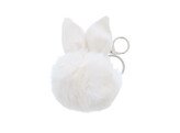 Pluizenbol met oortjes sleutelhanger wit