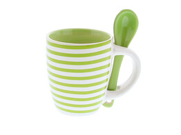 Lines mug with spoon SM lemon