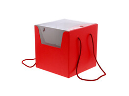 Prestige box with micca lid  Lino rosso  210x210x210 mm with cord red