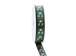 Satin ribbon Christmas  Winter scene  bear 15mm x 20m colour 69 dark green