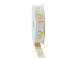 Band mit Drahtkante  Tricolor  HAPPY...15mmx20m farbe 140
