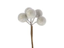 Kerstbal op stick 20mm blinkend zilver