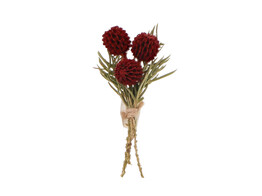 Bouquet fleurs sechees 8cm avec bande adhesive bordeaux rouge - vert