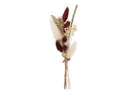 Bouquet fleurs sechees 22cm avec bande adhesive bordeaux rouge - vert - or