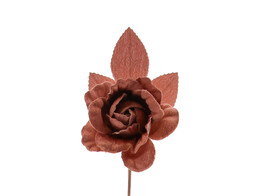 Rose Shiny Velours mit 3 Blattern GM