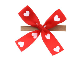 Strik met clip satijn  Hearts  6x6cm 2 lussen 15mm kleur 65 rood