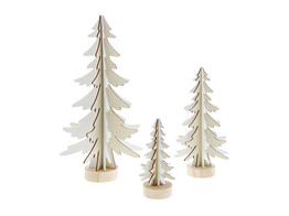 Kerstbomen in hout wit - naturel S/3