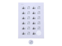 Sticker 4 cm  Tree-O  dennenboom en Happy 2023 grijs KM