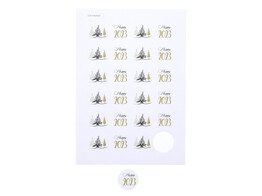 Sticker 4 cm  Tree-O  dennenboom en Happy 2024 goud KM
