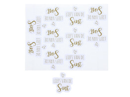 Autocollant brillant  Liefs van de Sint  avec coeur GM blanc- or