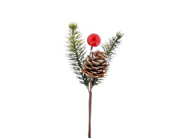 2 pines branch snowy with pine cone and red berry