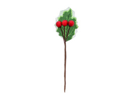 1 holly leaf with 3 red berries