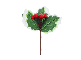 3 holly leaves with 5 red berries