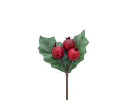 2 holly leaves green with 3 red berries