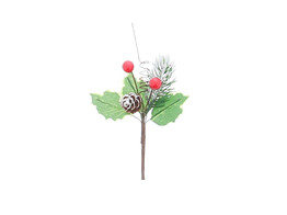 3 holly leaves with 2 red berries  pine cone and scroll