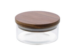 Jar with acacia lid 170 ml - low model - brown
