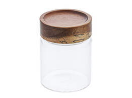 Jar with acacia screw on lid 330 ml brown