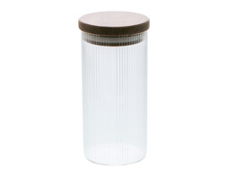 Jar ribbed with acacia lid 330ml