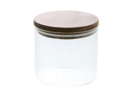 Jar ribbed with acacia lid 500ml