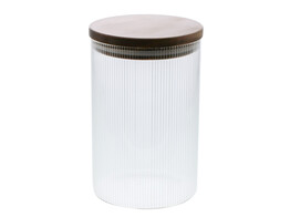 Jar ribbed with acacia lid 800ml
