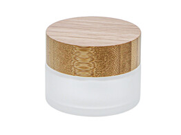 Pot en verre avec couvercle a vis en bambou 50 ml depoli