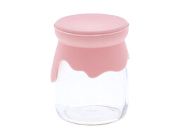 Yoghurt jar with silicone lid light pink