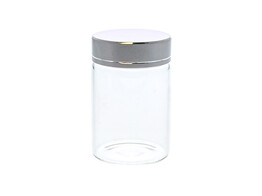 Glass jar with silver coloured lid high
