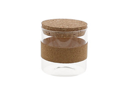 Glass jar with cork ring and round lid low