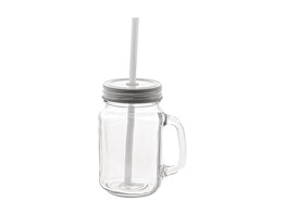 Vierkante glazen drinkbeker met rietje medium