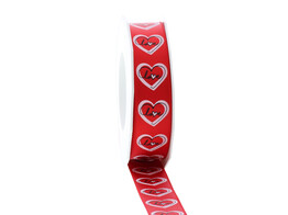 Satin ribbon one line heart  Love  25mm x 20m red 609